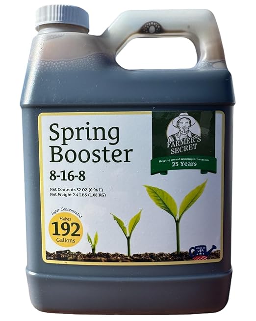 Farmer's Secret Spring Booster Fertilizer 32oz - Super Concentrated 8-16-8 Formula - Formulated for Spring Application on All Types of Plants - Perfect Blend of Nutrients for Early Season Development