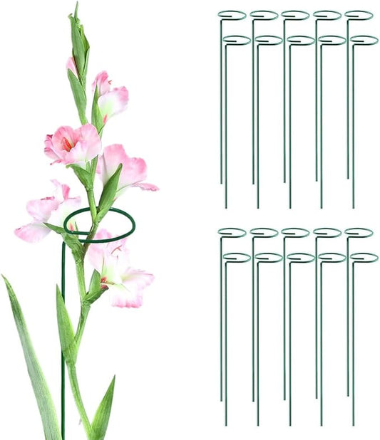 Green 24 inch Single Stem Plant Stakes Flower Support Rings, Pack of 20,Gardening Planter Cages for Single Stem Flowers, Amaryllis, Peony, Lily,Narcissus