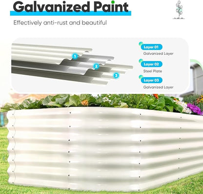 Quictent Galvanized Tall Raised Garden Bed Kit, 8x4x2 ft Oval Large Planting Box, for Vegetables Outdoor Strengthened by Crossbar (Beige)