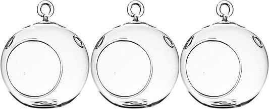 WGV Hanging Terrarium Globe, Width 3", Height 4", DIY Air Succulent Planter, Clear Glass Vase Orb with Flat Bottom, Candle Holder for Windowsill Outdoor Garden Decor, 3 Pieces Bulk