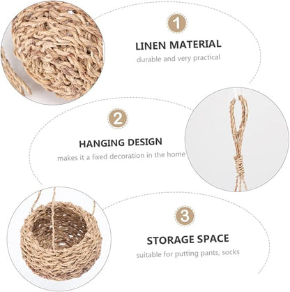 BESPORTBLE 2pcs Mini Handwoven Rope Basket for Plants Storage Decorative Hanging Storage Blanket for Home Decor for Pot Cover and Plant Unique