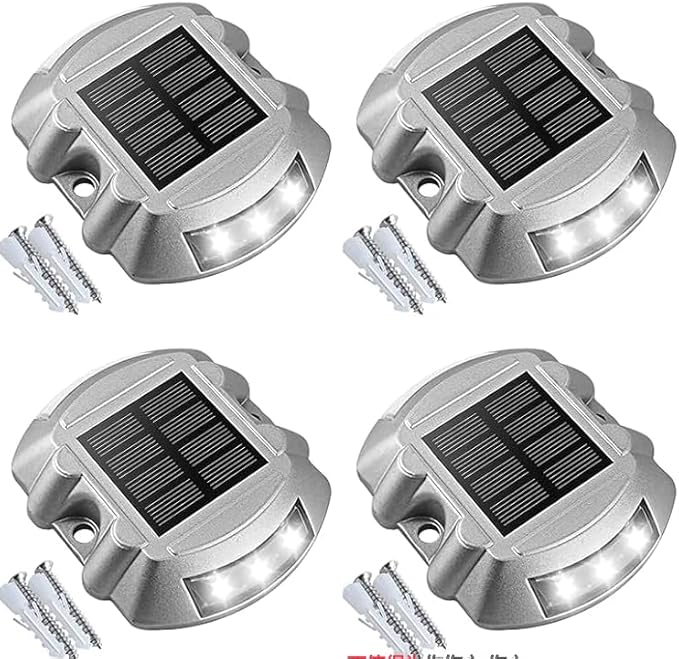VOLISUN Solar Deck Lights Driveway Dock Lights, 4-Pack Led IP68 Waterproof Outdoor Warning Step Light for Driveway Sidewalk Garden Pathway Yard(White)
