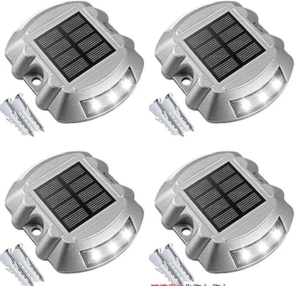 VOLISUN Solar Deck Lights Driveway Dock Lights, 4-Pack Led IP68 Waterproof Outdoor Warning Step Light for Driveway Sidewalk Garden Pathway Yard(White)