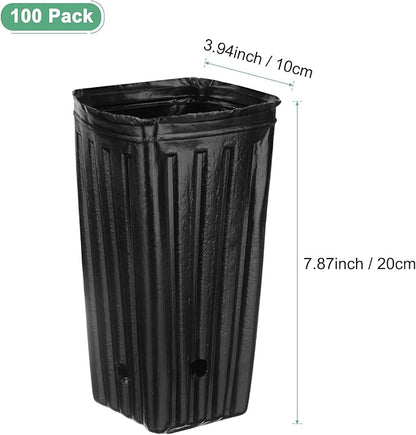 100-Pack Plant Nursery Pots, 3.94x3.94x7.87 Inch Plastic Deep Growing Nursery Pots Succulent Planter Flower Tree pots with Drainage Holes for Indoor Outdoor Gardening [Black]