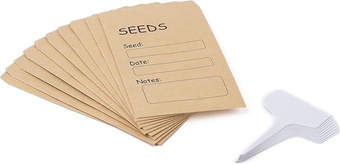 Seed Storage Box Garden Seed Packet Storage Organizer Seed box with dividers, Comes with 10 Seed envelopes, 10 Plant Labels