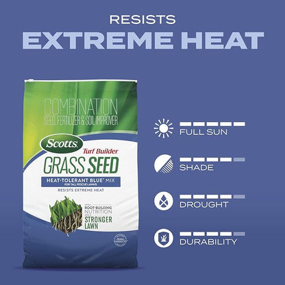 Scotts Turf Builder Grass Seed Heat-Tolerant Blue Mix for Tall Fescue Lawns with Fertilizer and Soil Improver, 16 lbs.