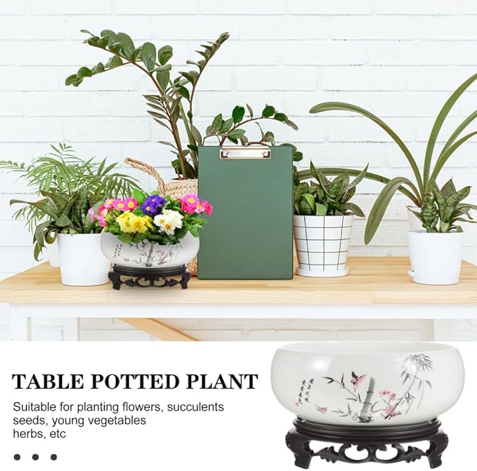 HANABASS Blue and White Porcelain Lotus Planter Hydroponic Ceramic Plant Pot with Plastic Base for Indoor Plants and Water Lily - Large Hydroponic Ceramic Flower Pot for Home and Office Decoration