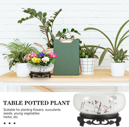 HANABASS Blue and White Porcelain Lotus Planter Hydroponic Ceramic Plant Pot with Plastic Base for Indoor Plants and Water Lily - Large Hydroponic Ceramic Flower Pot for Home and Office Decoration