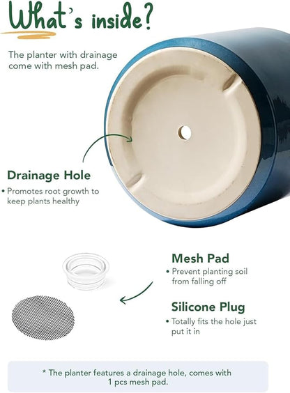 LE TAUCI 12 Inch Pot for Plants, Ceramic Planters for Indoor Plants, Mid-Century Modern Cylinder Flower Pots with Drainage Hole, Fits Fiddle Leaf Fig & Monstera, Home Decor, Harbor Blue