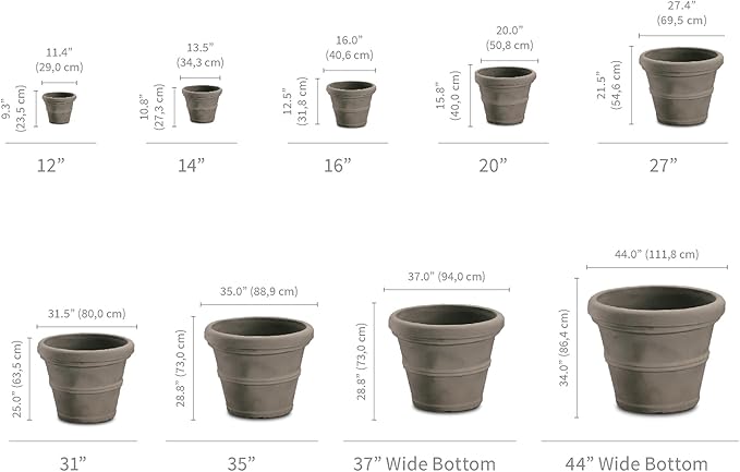 Crescent Garden Brunello Classic Rolled Rim Planter Pot, Indoor/Outdoor Plastic Round Plant Pot - Resin Decorative Flower Pot - 20'' (Rust)