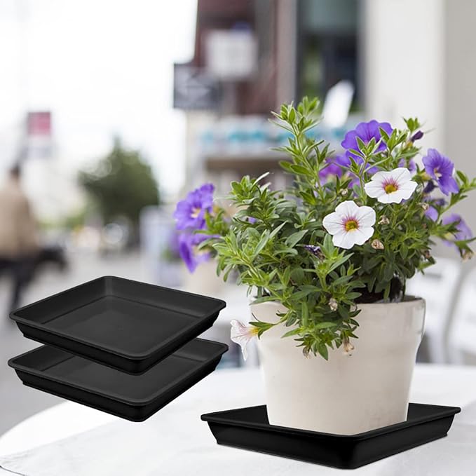 10 Pcs 6 Inch Square Plastic Plant Saucer Flower Pot Bottom Seat Flower Pot Tray Thick Plastic Drip Tray for Garden Potted Water Drips and Soil （Black）