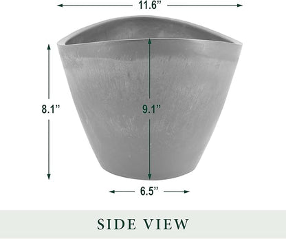 PSW Pot Collection YB41CT Plastic/Stone/Wood Composite Curved Planter Pot – No Drainage Hole (Drillable), for Indoor and Outdoor Plants and Gardens, 16-inch, Cement Gray