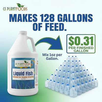 GS Plant Foods Liquid Fish Fertilizer - Organic Material Review Institute Listed (1 Quart) – Natural Hydrolyzed Fish Fertilizer for Gardens, Lawns & Container Growing