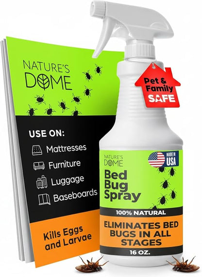 Nature's Dome Bed Bug Spray – 100% Kill Rate, 16 OZ Natural Bed Bug & Mite Killer, Destroys Eggs, Kills Resistant Strains, Long-Lasting Protection, Safe for Home Use