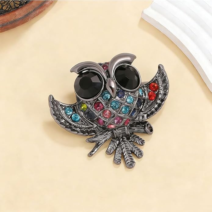 Rhinestone Owl Brooch Pin for Women Cute Big Cartoon Cat Eye Stone Owl Bird Brooch Unique Double Owl Brooch Pin Clothes Bag Hat Dress Jewelry