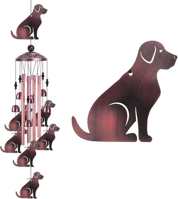 Dog Wind Chimes Outdoor/Indoor Decor -with Hook 6 Bells 7 Dogs Windchime, Memorial Wind Bell, Romantic Wind Catcher, Blessing Windchimes for Home, Mom Gifts, Balcony, Yard, Festival Garden Decoration