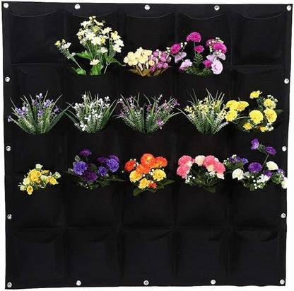 Yosoo 25 Pockets Planting Bags Wall Hanging Gardening Planter Outdoor Indoor Vertical Greening Grow Bags Flower Growing Container, Black
