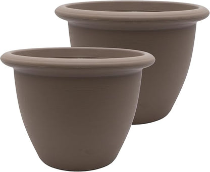 The HC Companies Sevilla Flower Planters - Durable Outdoor & Indoor Planter - Round Lightweight Self Watering Plant Pots for Herbs & More (12" Cappuccino, Pack of 2)