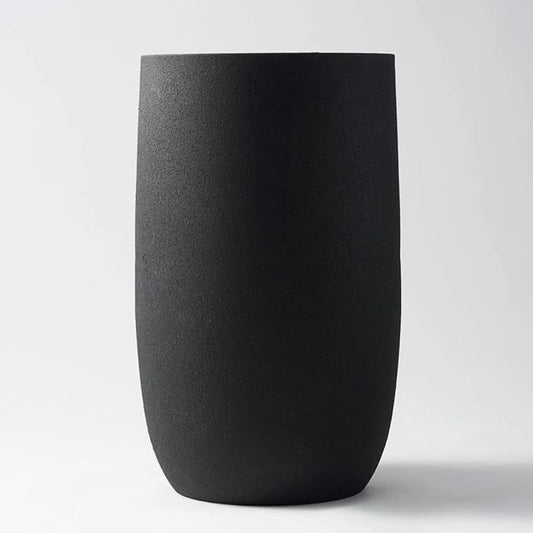 Silk Serenade Round Matt Black Iron Planter, 16 inch Tall Large Indoor Outdoor Plant Pots, Modern Contemporary Lightweight Textured Stone Decorative Garden Pots for House Indoor Outdoor Patio Porch