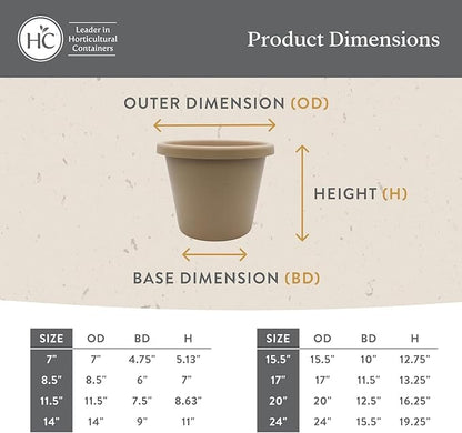 The HC Companies 11.5 Inch Classic Round Planter Pots with Drainage, Rolled Rim Plastic Planters for Indoor & Outdoor Plants, 2-Pack Decorative Flower Pots for Garden, Office & Home Decor, Black