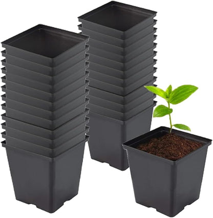 1/2 Gallon Square Nursery Pots 24PCS Black Thick Durable Plastic Flower Pots with Drainage Holes, Reusable Seedling propogation Starter Pots for Indoor Plants, Transplanting, Succulents