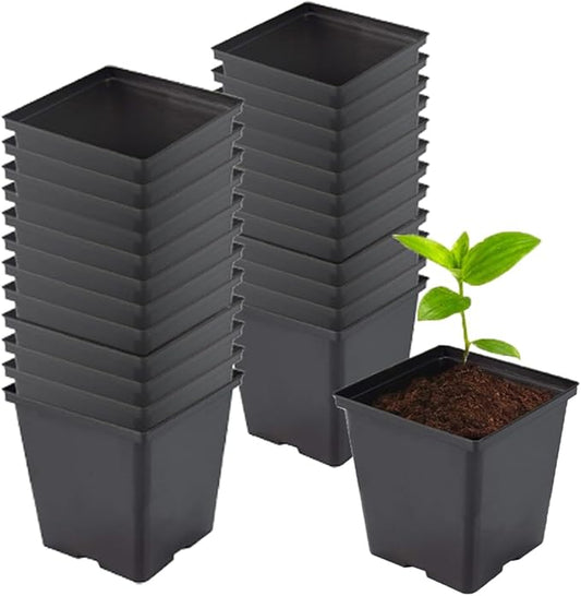 1/2 Gallon Square Nursery Pots 24PCS Black Thick Durable Plastic Flower Pots with Drainage Holes, Reusable Seedling propogation Starter Pots for Indoor Plants, Transplanting, Succulents