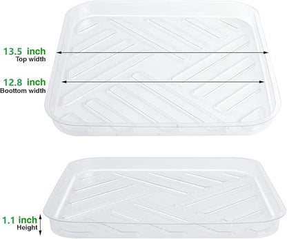Idyllize 5 Pack 13 Inch of Plastic Plant Saucer, Square Clear Drip Trays for Indoors & Outdoor Plants, Durable Thick Saucer for Flower Pot (13")