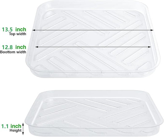 Idyllize 5 Pack 13 Inch of Plastic Plant Saucer, Square Clear Drip Trays for Indoors & Outdoor Plants, Durable Thick Saucer for Flower Pot (13")