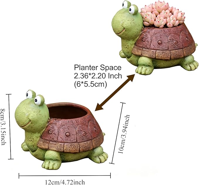 Turtle Succulent Planter Pots - Handmade Resin Bonsai Pot with Drainage Hole, Mini Plant Pot for Succulents, Turtle Decor & Gifts for Women, Small Succulent Pots for Office Desk & Home