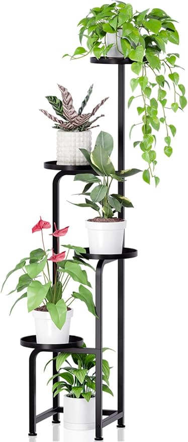 TOSKING 4 Tier Corner Plant Stand Indoor Outdoor, Heavy Duty Metal Flower Pot Holder Shelf for Multiple Plants, Space Saving Patio Garden Balcony Living Room Decor，Black