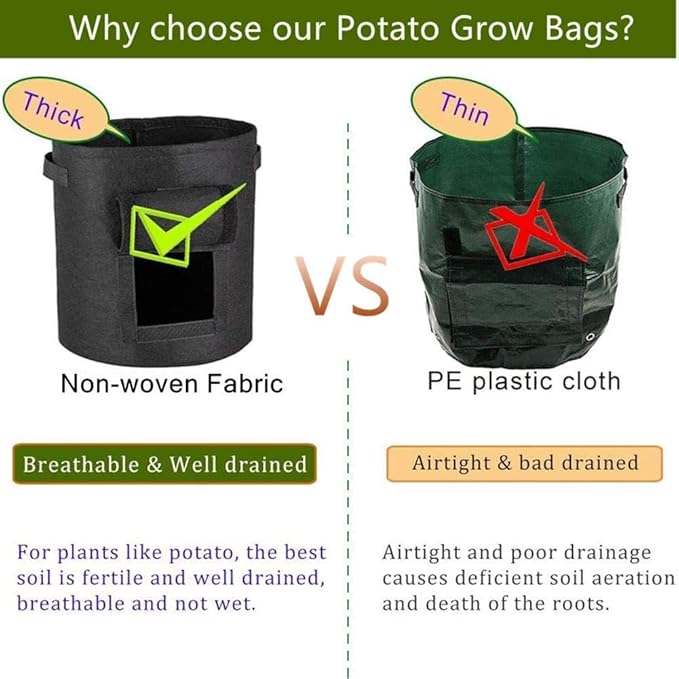 2 Pack 10 Gallon Potato Grow Bags, Planter Bag Heavy Duty, Thickened Growing Bags Garden Vegetable Planter with Handles & Large Harvest Window