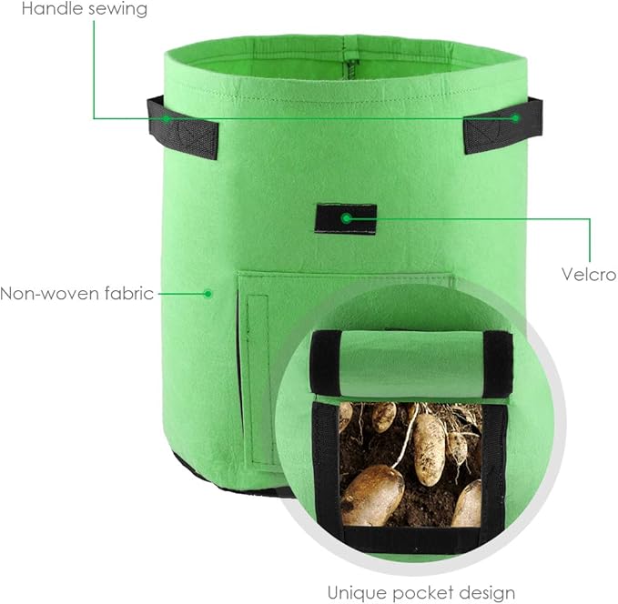 ELEOPTION Plant Grow Bags 7 Gallon 2PCS, Non-Woven Garden Potato Carrot Tomato Vegetable Planting Bag with Handles and Flap, Fabric Pots Heavy Duty Planter Bags (Green)