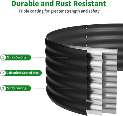 DDK Galvanized Raised Garden Bed, Round Outdoor Planter Bed, 4x4x1.5ft Metal Planter Box for Gardening and Planting,2Pack,BK