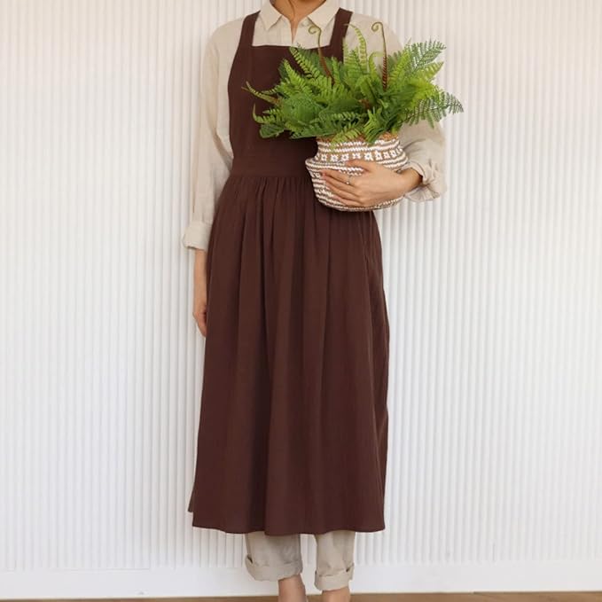 Cute Retro Cotton Linen X-Back Aprons Home Kitchen Garden Art Painting Pinafore Florist Shop Overalls