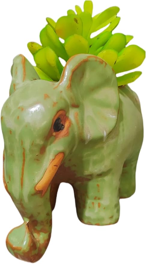 Cute Animal Elephant Shaped Ceramic Succulent Cactus Air Plant Flower Pots Planters-Plant Not Included (Small Green)