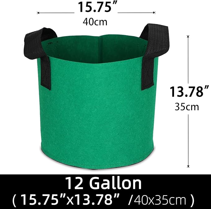 Grow Bags,Growing Pot Bags Garden Grow Bag Indoor Outdoor Fabric Aeration Plant Pot Container Flower Vegetable Pouch (Dark Green,12Gallon)
