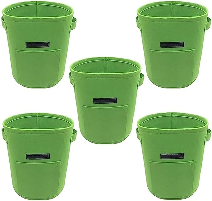 Ulalaza 5PCS Potato Grow Bags with Flap Plant Grow Bags Fabric Multi Ribbon Potato Bag Tomato Vegetable Growth Non-Woven Felt Planting Bag Transparent