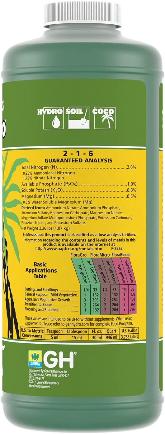 General Hydroponics FloraGro 1 Quart
