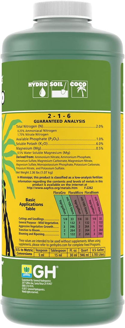General Hydroponics FloraGro 1 Quart