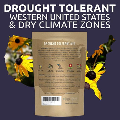Drought Tolerant Wildflowers Mix – Bulk 5 Pounds – Over 600,000 Open Pollinated Non-GMO Seeds – 21 Different Dryland Species