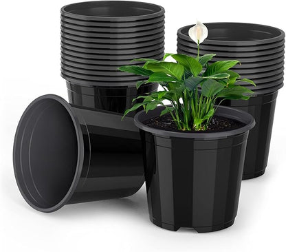25 Packs 4 5 6 Inch Nursery Pots Round Flower Pots Decorative Plastic Pots for Plants with Drainage Hole Seed Starting Pots for Seeding, Succulent(6 Inch, Black)