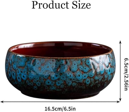 Lotus Bowl Planter, Lotus Bowls for Planting in Water Indoors, Bonsai Bowl Lotus Flower Seeds, Ceramic Planters for Indoor Plants (Blue)