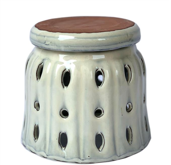 Ceramic Orchid Pot with Attached Saucer and Drainage Hole 6'' Orchid Planter (Cream)