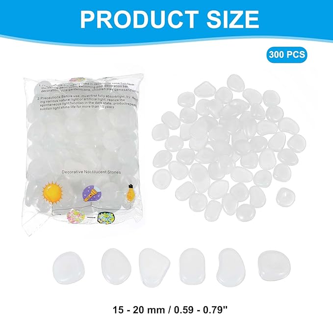 PATIKIL Glowing Stones, 300 Pcs Glow in The Dark Rocks for Indoor Outdoor Fish Tank Decorations Garden Yard Landscaping Gifts for Friends, White