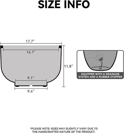Kante 17.7 Inch Dia Concrete Bowl Planter, Large Tapered Bottom Plant Pot with Drainage, Smooth Black Finish with Painted Interior, Ideal for Porch, Home, Garden, Patio