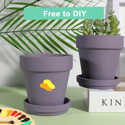 vensovo 4 Inch Small Purple Terracotta Plant Pots with Saucer - 6 Pack Clay Flowerpots with Drainage, Great for Indoor Outdoor Plants, Crafts, Wedding Favor