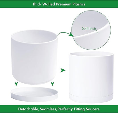 D'vine Dev 16 Inch White Plastic Planter Pots for Plant Pot with Drainage Hole and Seamless Saucers, 74-X-A-5