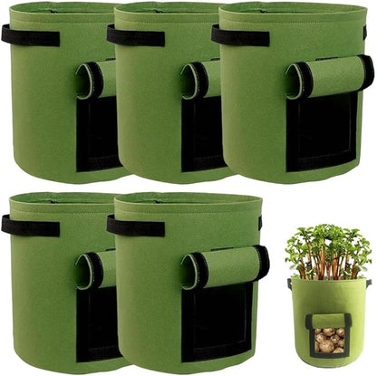 Potato Grow Bags, Thickened 300G Nonwoven Fabric Grow Bags with Handles, Grow Bag for Tomato, Vegetables, and Potatoes, Heavy Duty Planting Pots, Reusable Plant Grow Bags (5pcs Green, 5 Gallon)