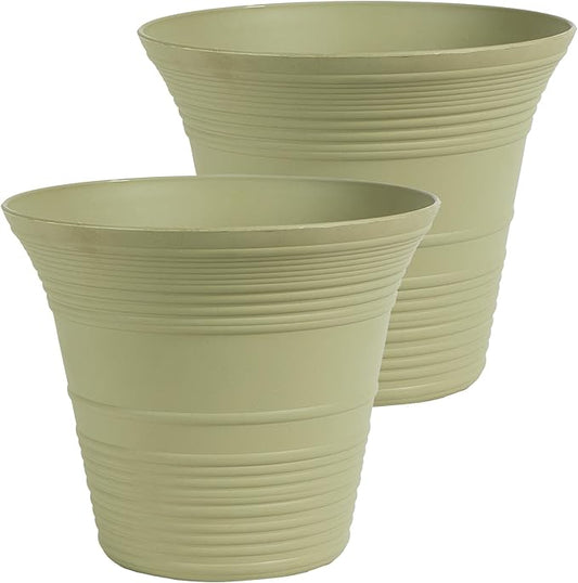 The HC Companies 16 Inch Sedona Round Self Watering Planter Pots, Lightweight UV-Resistant Plastic Indoor & Outdoor Planters, 2-Pack Flower Pots for Garden & Home Decor, Seafoam