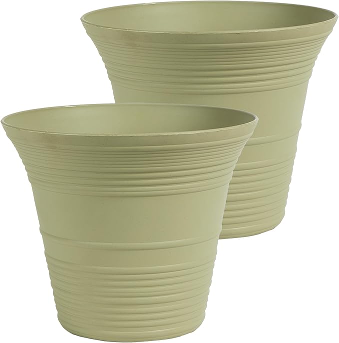 The HC Companies 12 Inch Sedona Round Self Watering Planter Pots, Lightweight UV-Resistant Plastic Indoor & Outdoor Planters, 2-Pack Flower Pots for Garden & Home Decor, Seafoam
